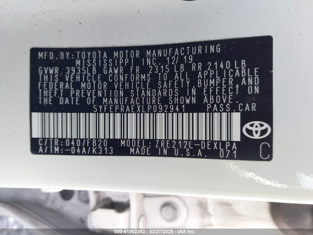 5YFEPRAEXLP092941 Toyota COROLLA LE
