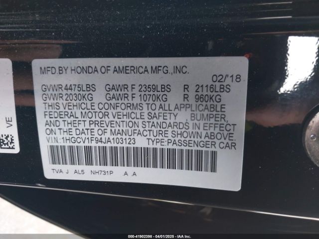 1HGCV1F94JA103123 Honda Accord Touring
