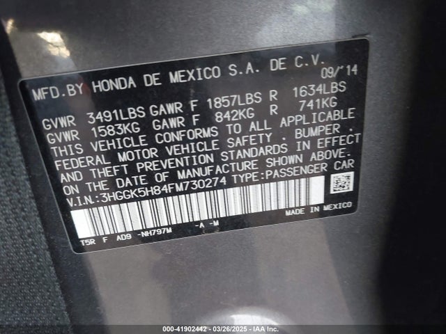 3HGGK5H84FM730274 Honda Fit Ex/ex-l