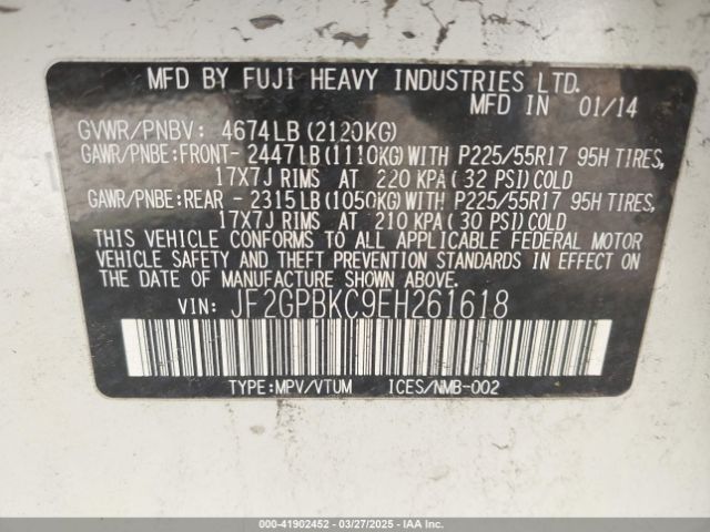 JF2GPBKC9EH261618 Subaru Xv Crosstrek Hybrid 2.0i Touring