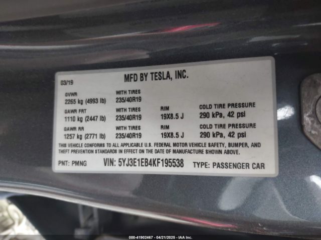 2019 TESLA MODEL 3 5YJ3E1EB4KF195538 Photo 8