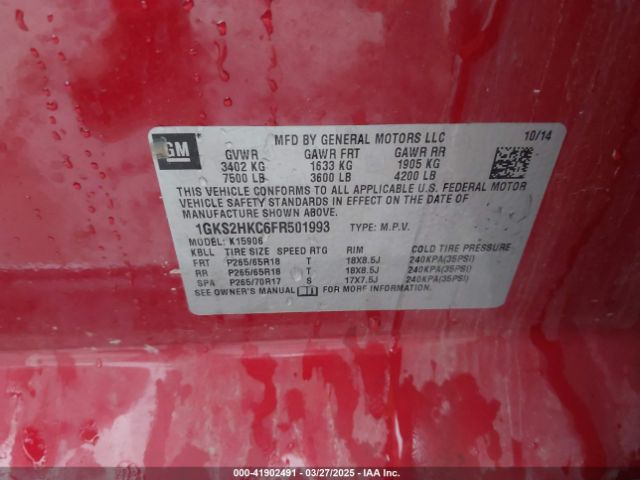 1GKS2HKC6FR501993 GMC Yukon Xl 1500 Slt