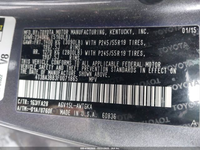 4T3BA3BB3FU071865 Toyota VENZA LE