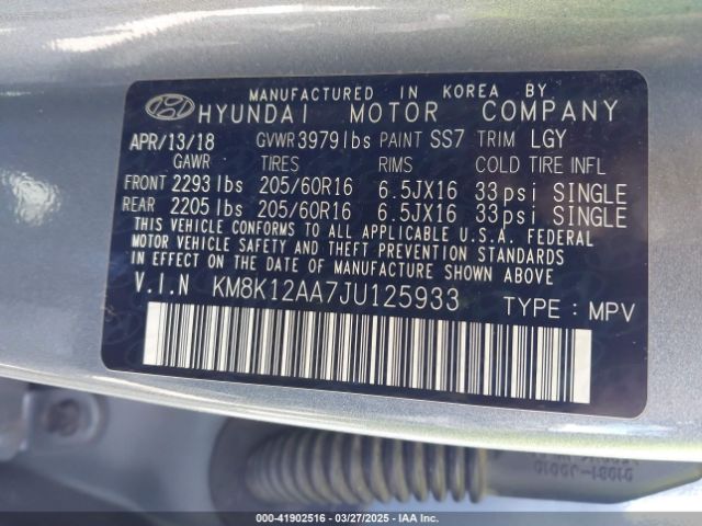 KM8K12AA7JU125933 Hyundai Kona Se