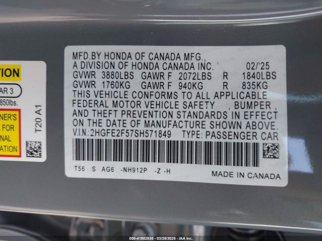 2HGFE2F57SH571849 Honda Civic Sport