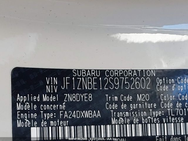 JF1ZNBE12S9752602 Toyota Gr86 Premium
