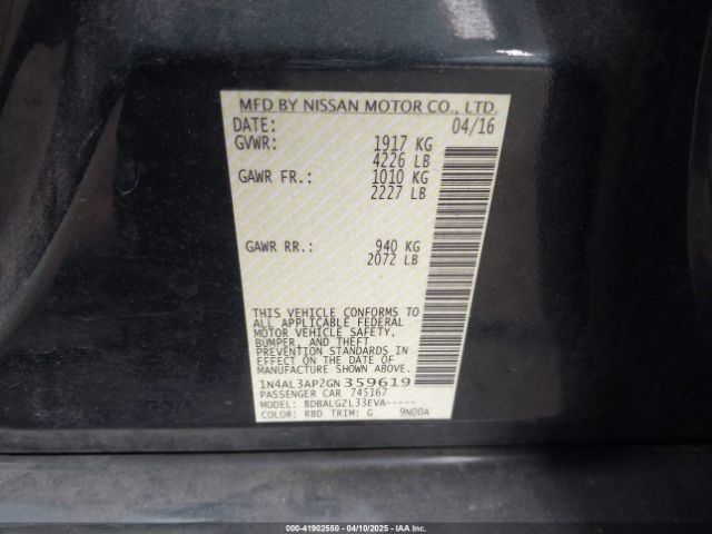 1N4AL3AP2GN359619 Nissan Altima 2.5/2.5 S/2.5 Sl/2.5 Sr/2.5 Sv