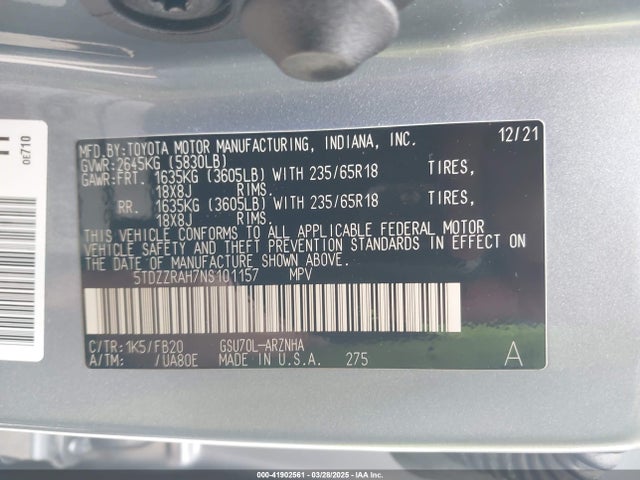 5TDZZRAH7NS101157 Toyota Highlander Le