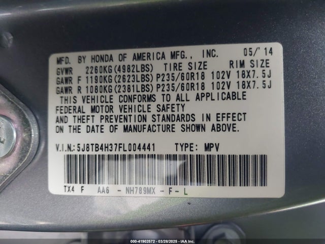 Acura j35z2 2015 5J8TB4H37FL004441 Image 9