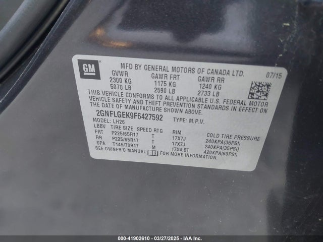 Chevrolet Equinox 2lt 2015 2GNFLGEK9F6427592 Image 9