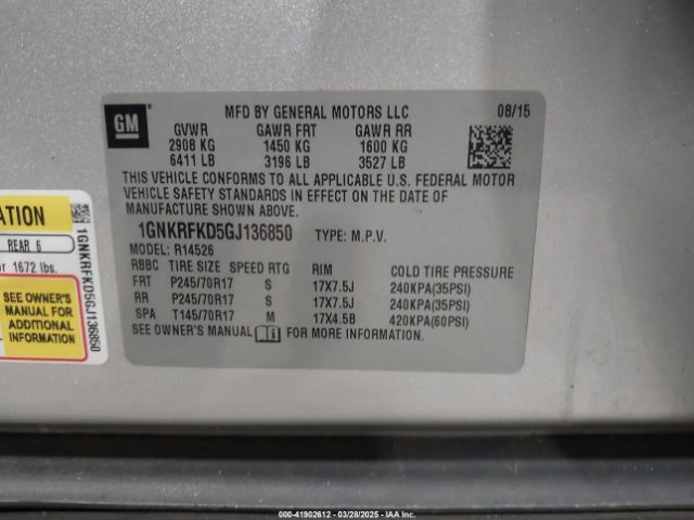 1GNKRFKD5GJ136850 Chevrolet Traverse Ls