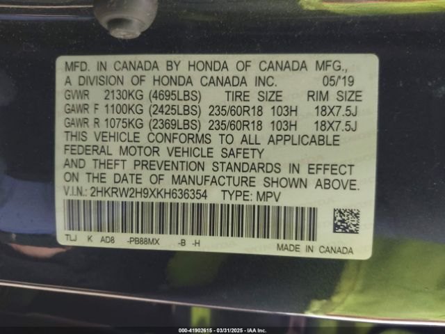 2HKRW2H9XKH636354 Honda Cr-v Touring