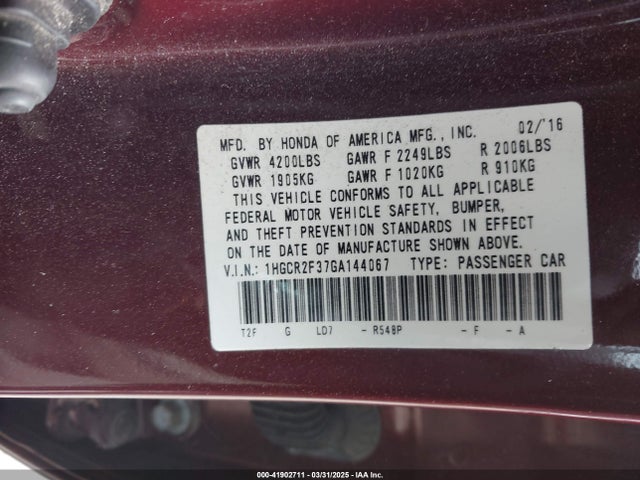 1HGCR2F37GA144067 Honda ACCORD LX