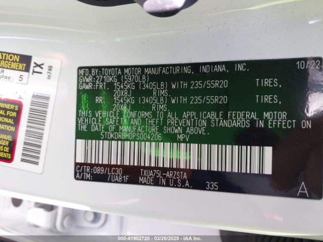 5TDKDRBH0PS004206 Toyota Highlander Xse