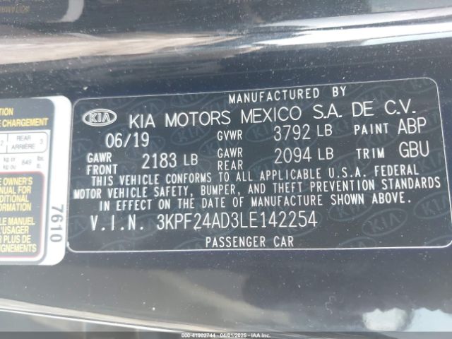 3KPF24AD3LE142254 KIA Forte Lxs