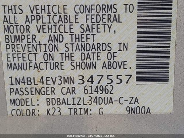 1N4BL4EV3MN347557 Nissan Altima Sl Fwd