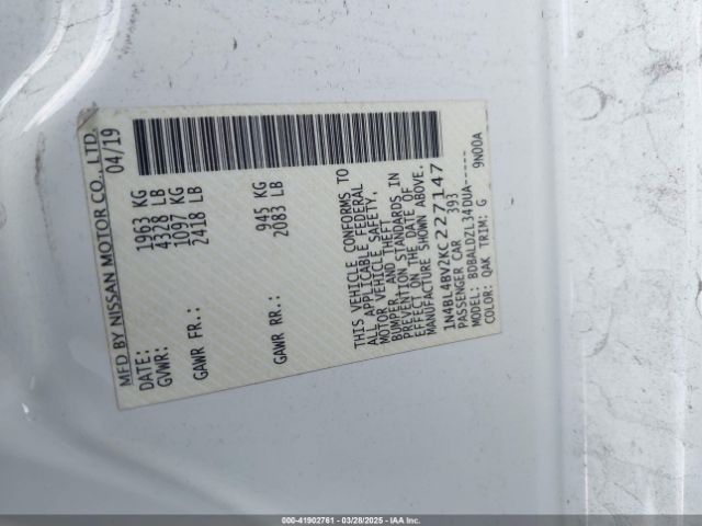 1N4BL4BV2KC227147 Nissan Altima 2.5 S