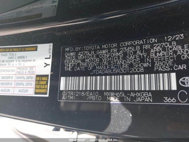 JTDADABU5R3012008 Toyota Prius Xle Awd-e