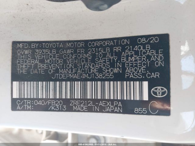 JTDEPMAE4MJ138255 Toyota 2zr-fae
