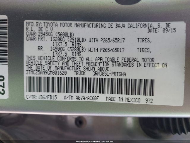 3TMCZ5AN9GM001620 Toyota Tacoma