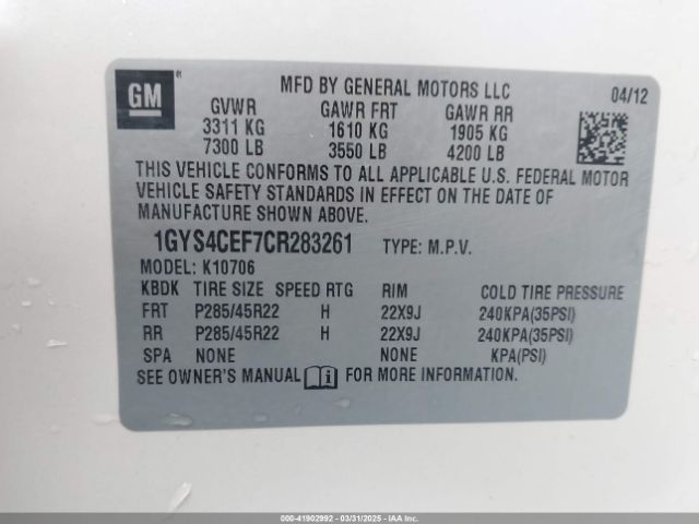 2012 CADILLAC ESCALADE 1GYS4CEF7CR283261 Photo 8