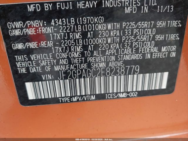 JF2GPAGC2E8238779 Subaru Xv Crosstrek 2.0i Limited