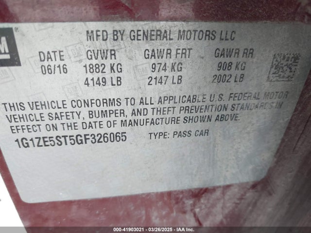 1G1ZE5ST5GF326065 Chevrolet MALIBU 1LT