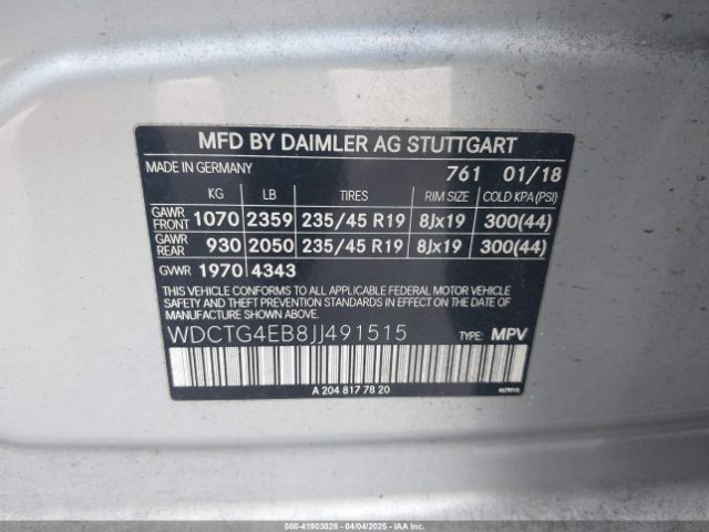 WDCTG4EB8JJ491515 Mercedes-Benz GLA 250