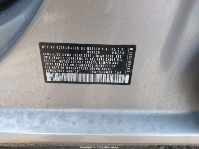 3VWC57BU2LM081251 Volkswagen Jetta 1.4t R-line/1.4t S/1.4t Se
