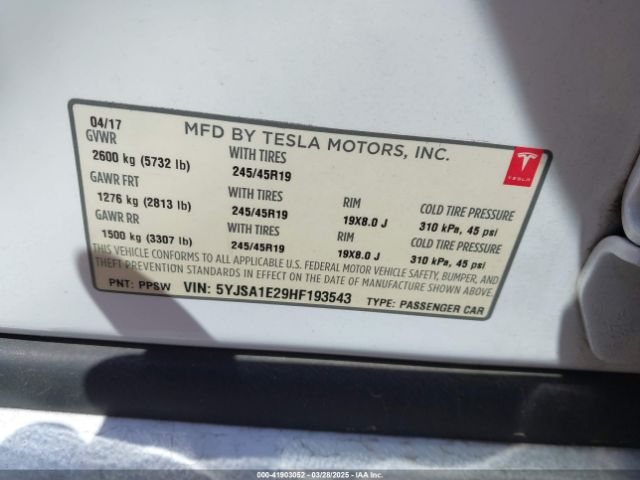 5YJSA1E29HF193543 Tesla Model S 100d/60d/75d/90d/p100d