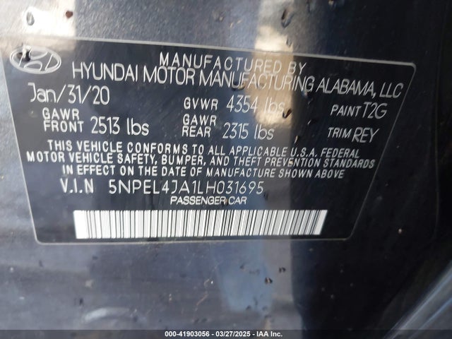 5NPEL4JA1LH031695 Hyundai SONATA SEL