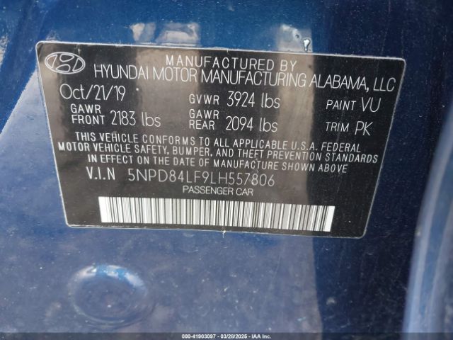 5NPD84LF9LH557806 Hyundai ELANTRA SEL