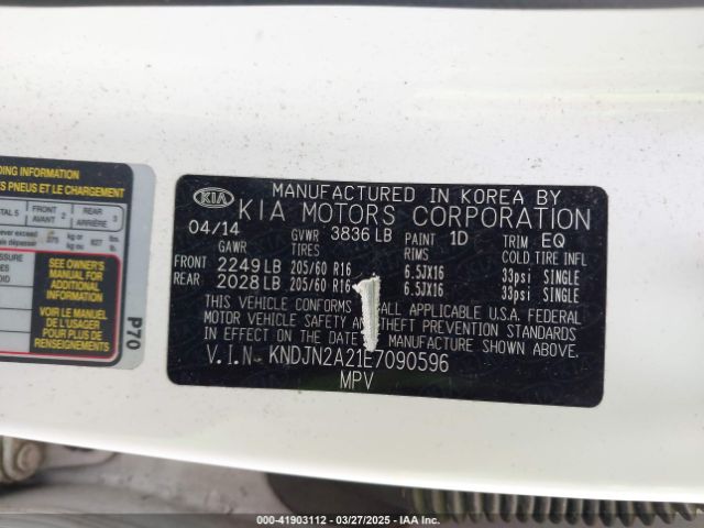 KNDJN2A21E7090596 KIA Soul