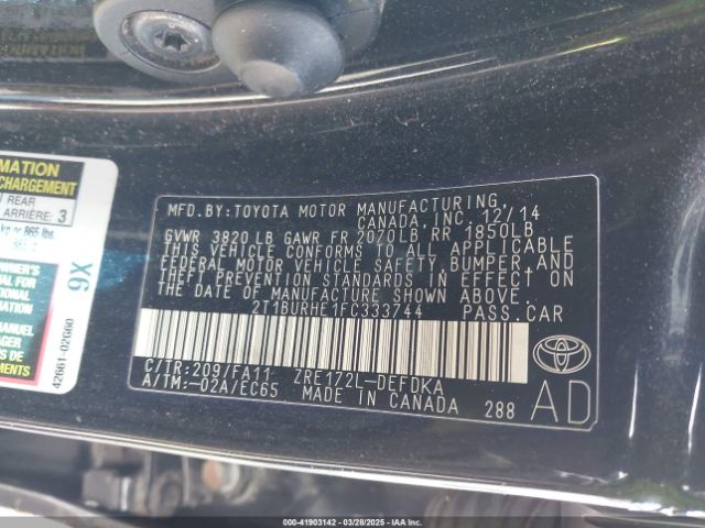 2T1BURHE1FC333744 Toyota COROLLA L