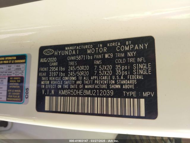 KM8R5DHE8MU212039 Hyundai Palisade Limited