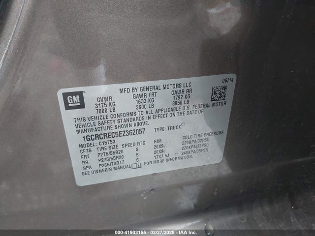 1GCRCREC5EZ362057 Chevrolet Silverado 1500 1lt