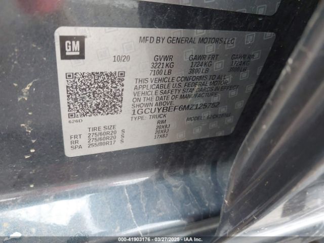 1GCUYBEF6MZ125752 Chevrolet Silverado 1500 Custom