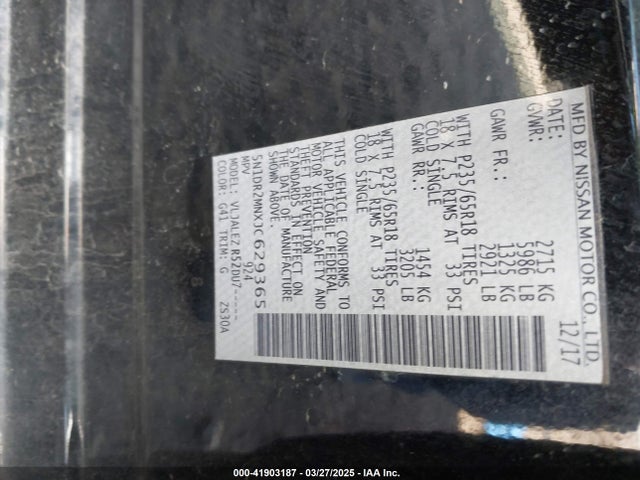 5N1DR2MNXJC629365 Nissan Pathfinder Sv