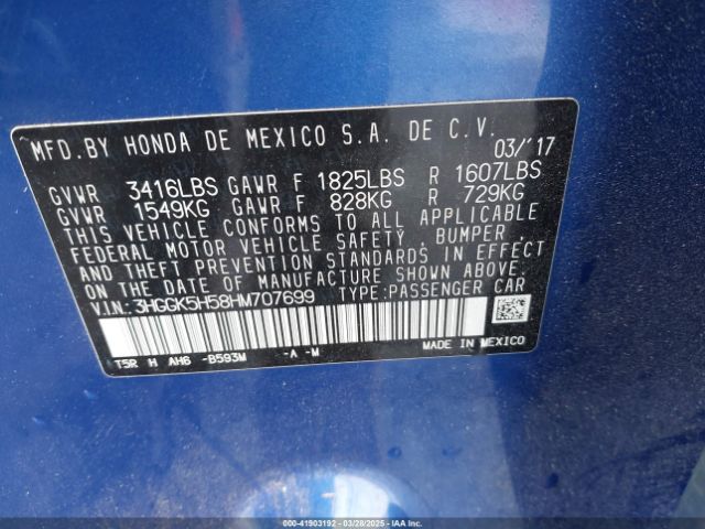 3HGGK5H58HM707699 Honda FIT LX
