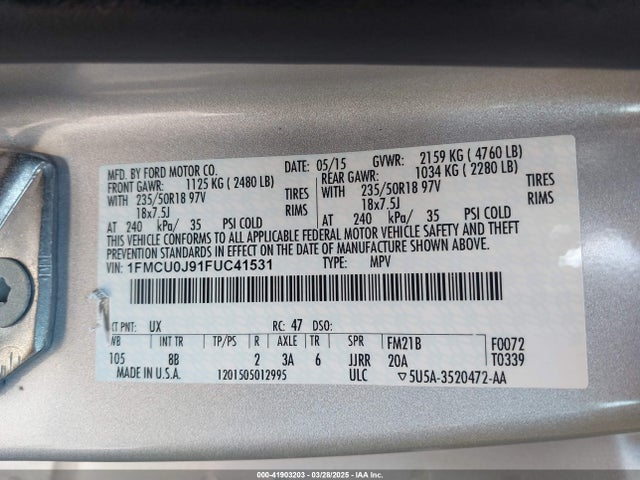 Ford Escape Titanium 2015 1FMCU0J91FUC41531 Image 9