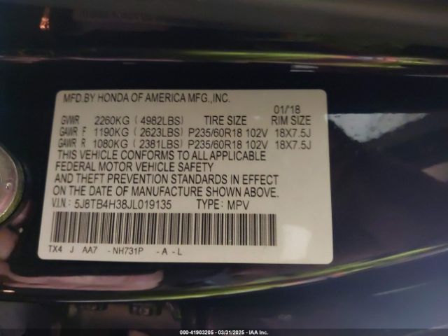 5J8TB4H38JL019135 Acura Rdx Acurawatch Plus Package