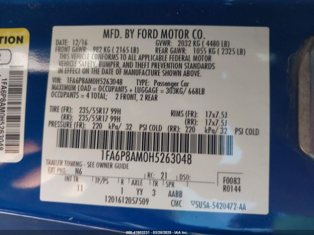 1FA6P8AM0H5263048 Ford Mustang V6