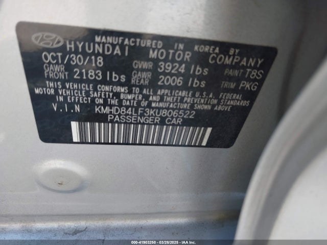 KMHD84LF3KU806522 Hyundai ELANTRA SEL