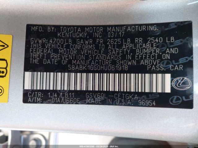58ABK1GG0HU061918 Lexus ES 350