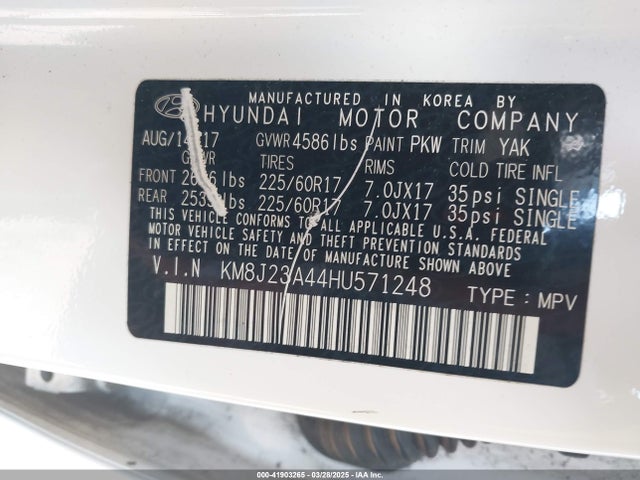 KM8J23A44HU571248 Hyundai TUCSON SE