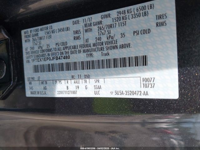 1FTEX1EP0JFB47480 Ford F-150 Xl