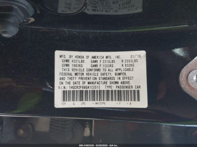 1HGCR2F88GA103510 Honda Accord Ex-l