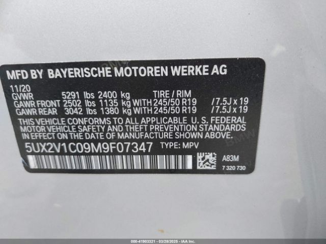5UX2V1C09M9F07347 BMW X4 Xdrive30i