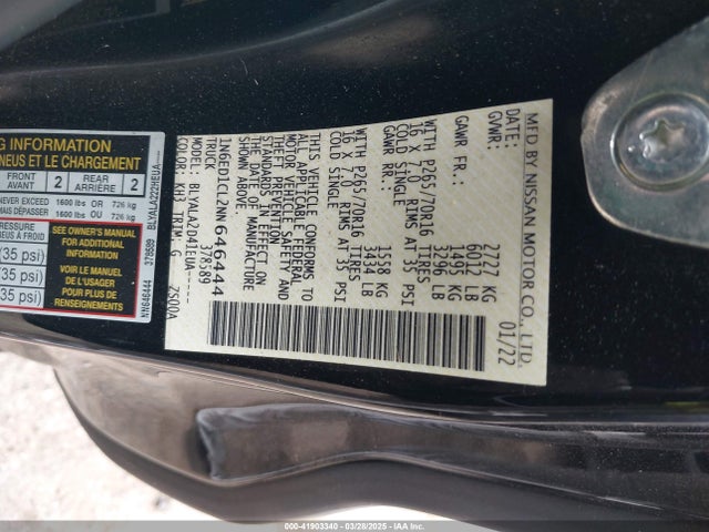 1N6ED1CL2NN646444 Nissan Frontier King Cab S 4x2