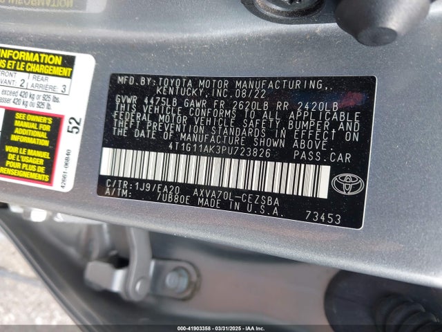 4T1G11AK3PU723826 Toyota CAMRY SE